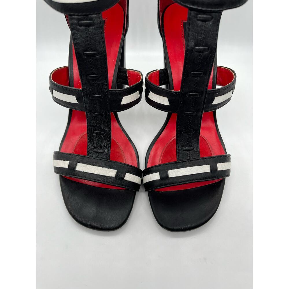 Charles Jourdan Paris Black White & Red Leather Strappy Sandal Heels Women's 7 - Picture 4 of 14